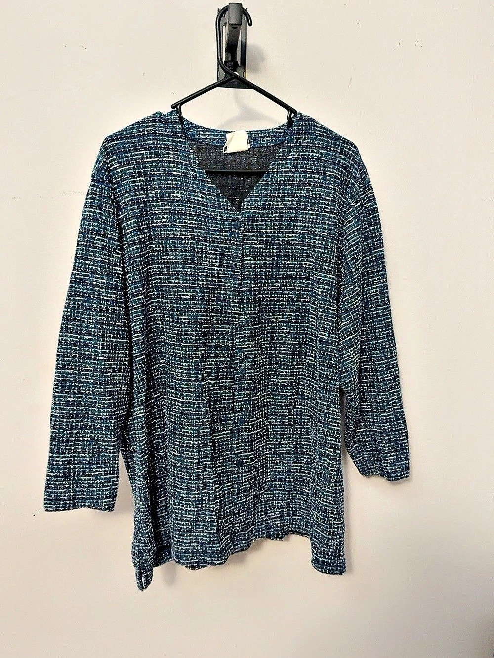 BonWorth Textured V-Neck Tunic Blue & Black XL Like New